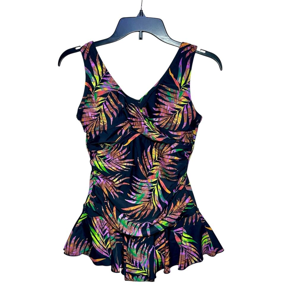 Ceeb One Piece Swimsuit Skirt Palm Leaf Tummy Control - Picture 2 of 10